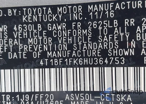 2017 Toyota Camry Se from USA, damaged, VIN 4T1BF1FK6HU364753